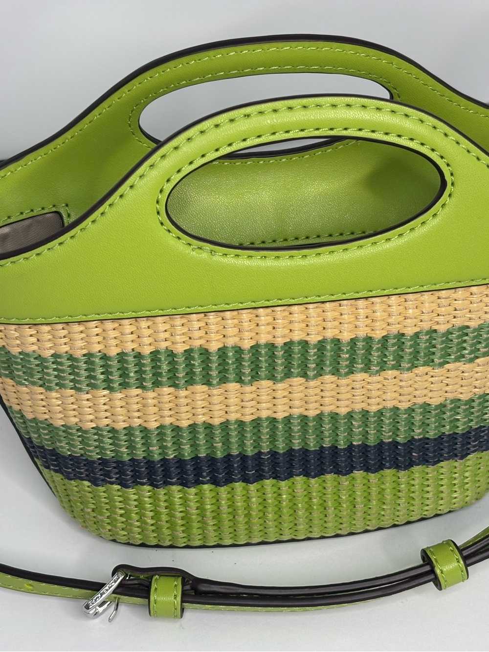 NWT Kate Spade Tatum XS Lime Green, Navy and Tan Woven Crossbody Bag